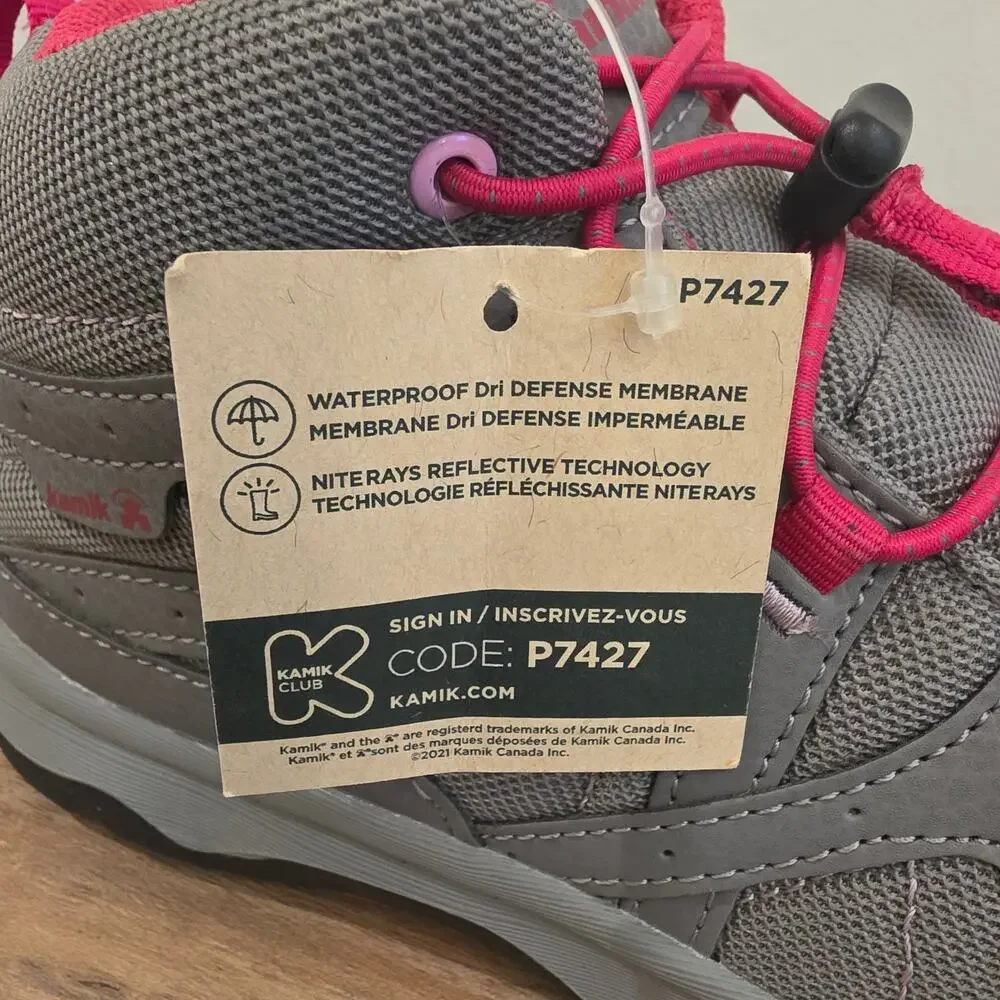 Kamik Trek Boots Kids Waterproof Hiking Shoes Youth 4 Gray Pink Trail Sneakers